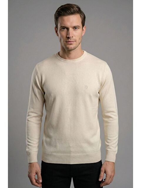 Sabri Özel Erkek Ekru Regular Fit Bisiklet Yaka Yün Karışımlı Kazak - S000523518-19965