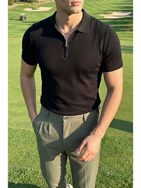 Livio Ferri Osko Erkek Polo Yaka Pamuk Düz İnce Triko Tişört