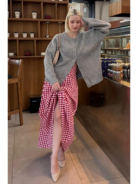 Madmext Gri Bisiklet Yaka Selanik Örgü Düğmeli Kadın Hırka Mg2487 - S000508317-20600