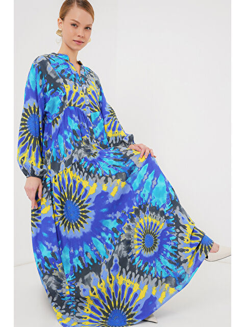 Bigdart 2423 Otantik Desenli Tesettür Elbise - N. Saks - S000273939-1210