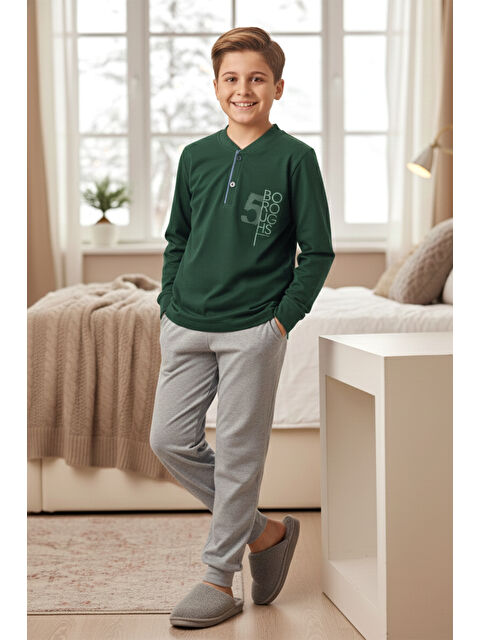 Remsa Erkek Genç Çocuk Pamuk Pijama Takımı 4227 Yeşil - S000497551-18194