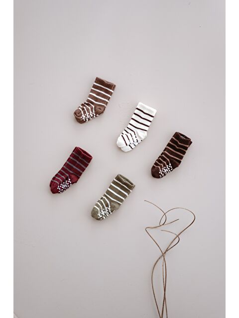 Oh La La Koala For Little Ones 5li Organik Pamuk Kaydırmaz Tabanlı Çizgili Soket Çorap Seti - S000520417-19928