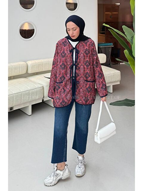 Lamelif Bağcıklı Kapitone Mont Bordo