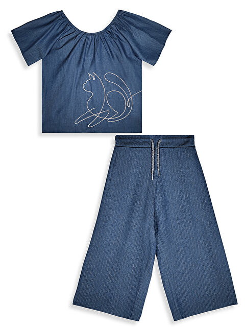 Denokids Romantik Kedi Kız Çocuk Bluz Pantolon Takım - S000509029-21164