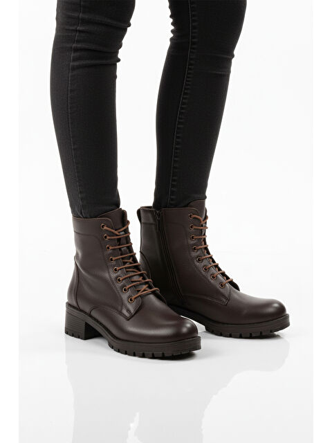 Ayakmod Kahve Hakiki Deri Bağcıklı Kadın Bot 2680-1 Z - S000464863-19413