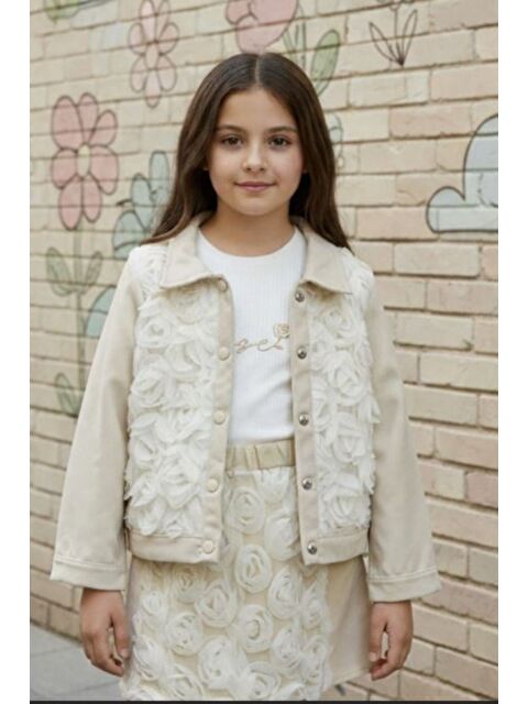 Pina Kids Kız Çocuk Gül Detaylı Ceketli Penyeli Şortlu Üçlü Takım - S000513321-19966