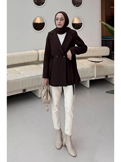 Lamelif Bağlama Detaylı Ceket Acı Kahverengi - S000522589-28102