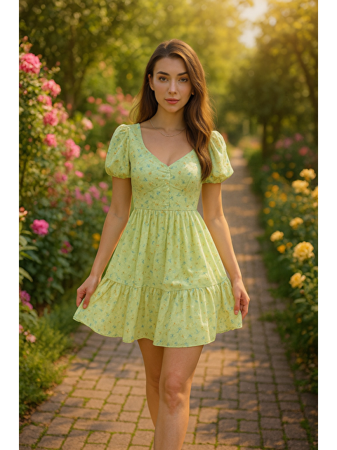 Jane's Yeşil Sırt Dekolteli Elbise