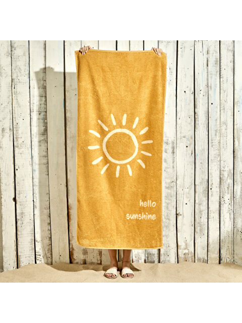 Bella Maison %100 Pamuk Hello Sunshine  Plaj Havlusu Hardal (90x150 cm) - S000399080-20074