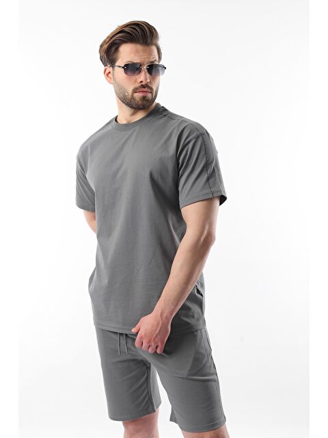 Madmext Füme Overfit Baskılı Erkek Şort Tişört %100 Pamuk Takım E7302 - S000351398-33408