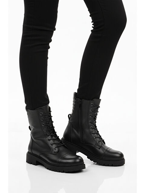 Ayakmod Siyah Hakiki Deri Polarlı Kaymaz Kadın Bot 52682-1 Z - S000464866-19351