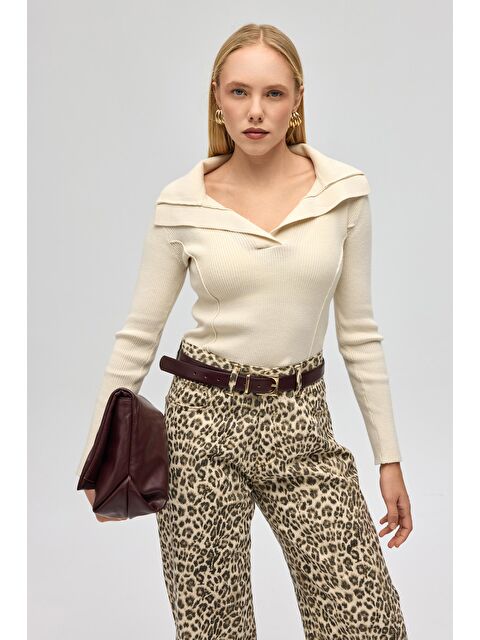 Mai Collection İnari Polo Yaka Bej Triko Kazak - S000511579-19928