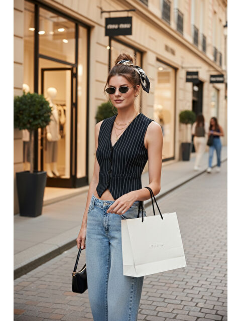 Lela Streç Fitted Fit V Yaka Düğmeli Kadın Yelek 5865971 - S000290946-37341