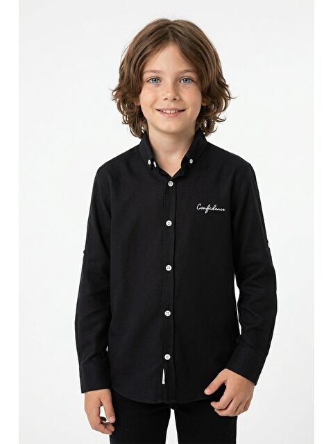 Fullamoda Yazı Baskılı Kolu Katlamalı Erkek Çocuk Gömlek - S000530036-19351