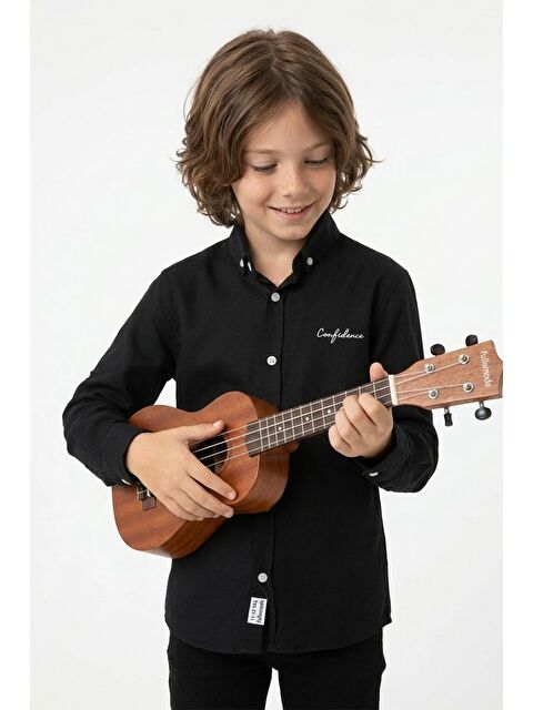 Fullamoda Yazı Baskılı Kolu Katlamalı Erkek Çocuk Gömlek - S000530036-19351