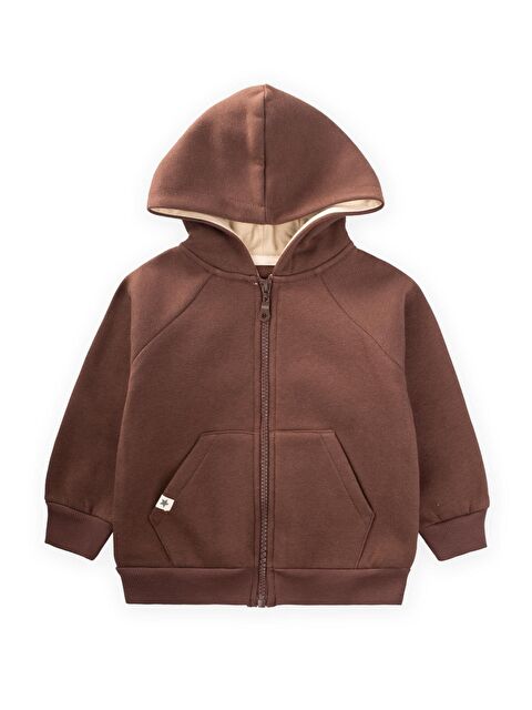 CİGİT Kapüşonlu Fermuarlı Hırka 1-14 Yaş Kahve - S000439064-19413