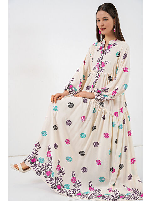 Bigdart Kadın Desenli Uzun Tesettür Elbise 2585 - C. Fuşya