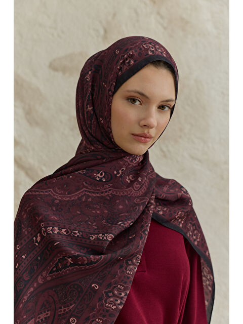 QEF Cupra Prive Desenli Şal Saga Mürdüm - S000522562-20036