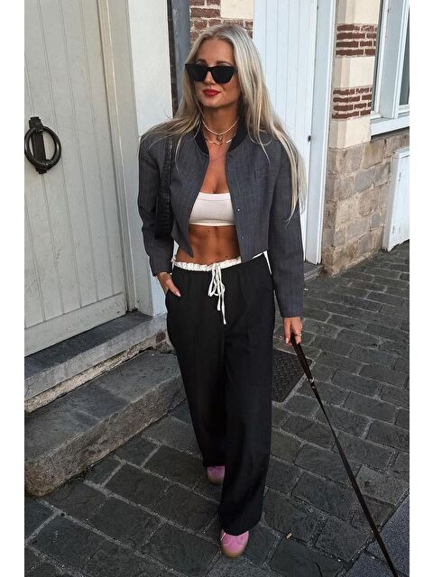 Madmext Siyah Çift Bel Bantlı Wide Leg Kadın Pantolon Mg2551 - S000460316-19351