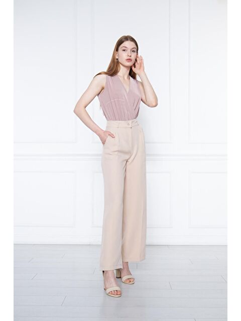 Comstar Kadın Bej Yüksek Bel Palazzo Pantolon