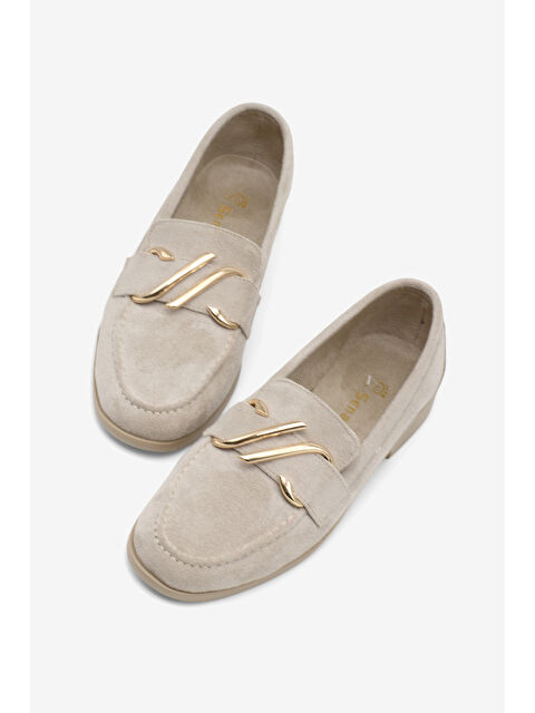 TONNY BLACK Kadın Bej Kadın Loafer Deri Toka Rahat Taban Detaylı Günlük Babet - S000513756-19928