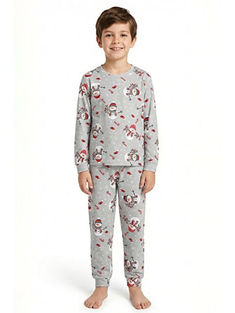 ZUZUNGA Unisex Yılbaşı Temalı Cute Kardan Adam Desenli Çocuk Pijama Takımı - S000526258-20600