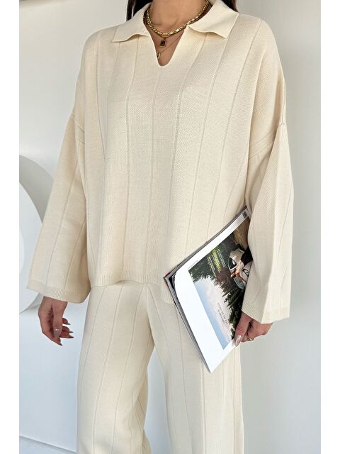 Gülseli Polo Yaka Bluz Pantolon Triko İkili Takım - S000482955-19966