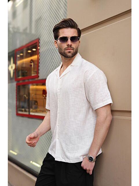 Madmext Beyaz %100 Pamuklu Rahat Kesim Erkek Gömlek E6773
