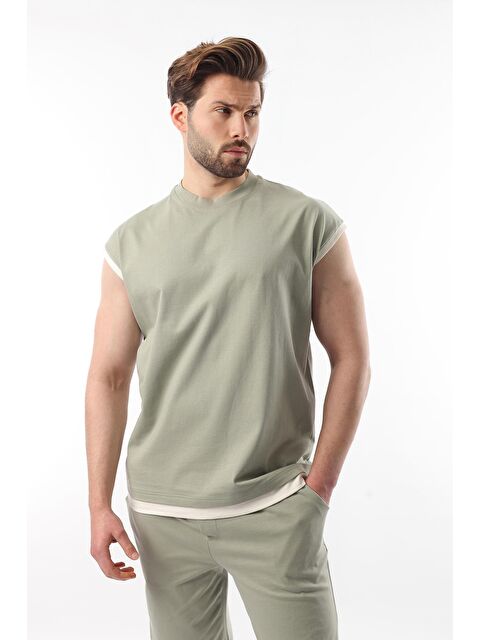 Madmext Vizon Sıfır Kol Erkek Şort Tişört %100 Pamuk Takım E7308 - S000351403-17259