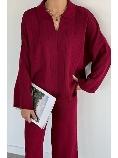 Gülseli Polo Yaka Bluz Pantolon Triko İkili Takım - S000482955-19951