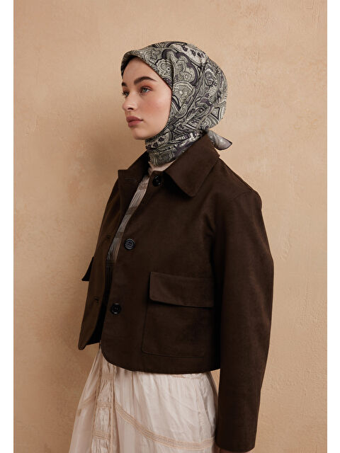 Fresh Scarfs Sıara Desen Pamuk İpek Eşarp Füme - S000423221-33408