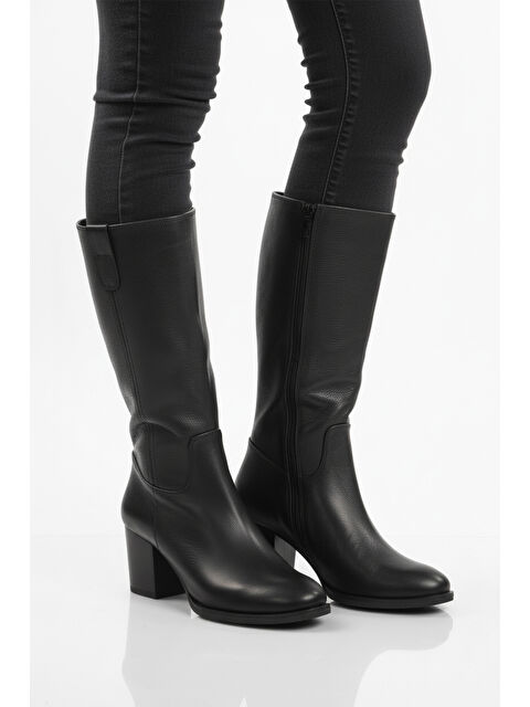 Ayakmod Siyah Hakiki Deri Fermuarlı Polarlı Kadın Çizme 86620-1 Z - S000464879-19351