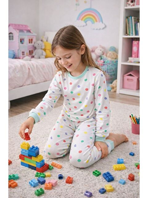 ZUZUNGA Kız Çocuk Renk Paleti Desenli 8 - 13 Yaş Pijama Takımı - S000526260-20063