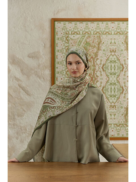 QEF Cupra Prive Desenli Şal Saga Olive - S000522562-17346