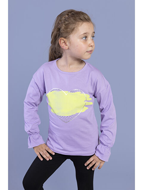 Toontoykids Kız Çocuk Kol Ucu Lastikli Taş İşlemeli Baskılı Tişört