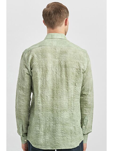 İMZA Koyu Yeşil Uzun Kollu Baskılı Gofreli Cepsiz Pamuklu Elastanlı Slim Fit Gömlek 1004240100 - S000447871-19416
