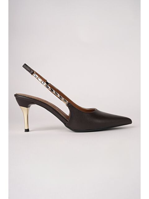 Muggo VİVARA Zincir Detaylı Sivri Burun Arkası Açık Kadın Topuklu Ayakkabı - S000508309-19413