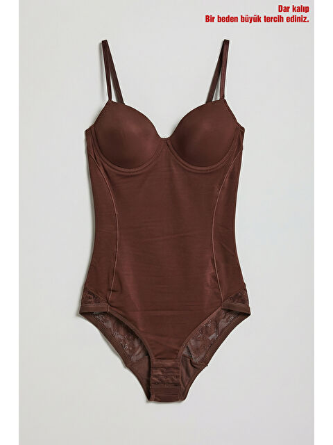 It's Basic Kadın Kahve w5 Çıtçıtlı Toparlayıcı Dantel Detaylı Destekli Cup Tasarım Askılı Body - S000527557-19413