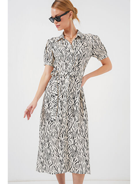 Bigdart 2213 Kısa Kol Viskon Elbise - C.Beyaz - S000152929-18