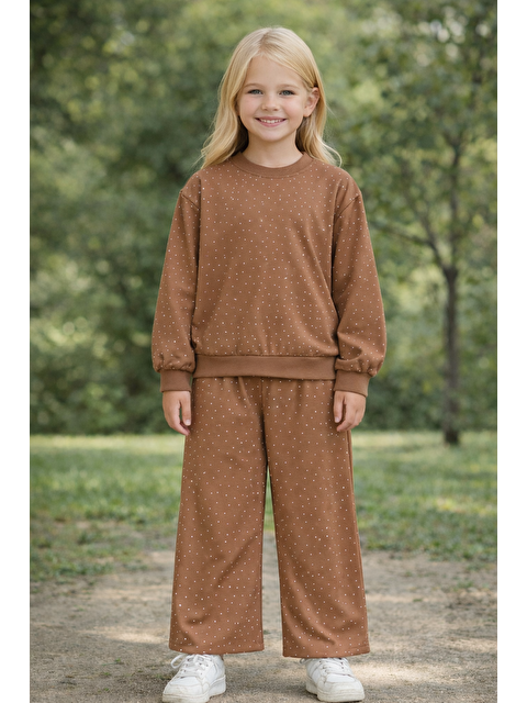 Zepkids Bisiklet Yaka Taş Baskılı Tarçın Renk Kız Çocuk Ikili Takım - S000496088-19956