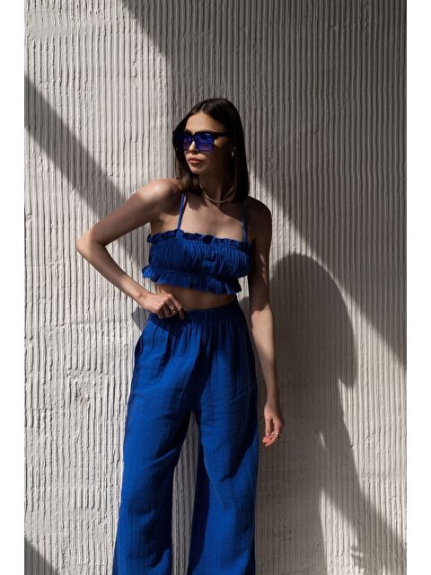 Mai Collection Harvey Saks Mavi Müslin Crop Takım - S000513327-23710