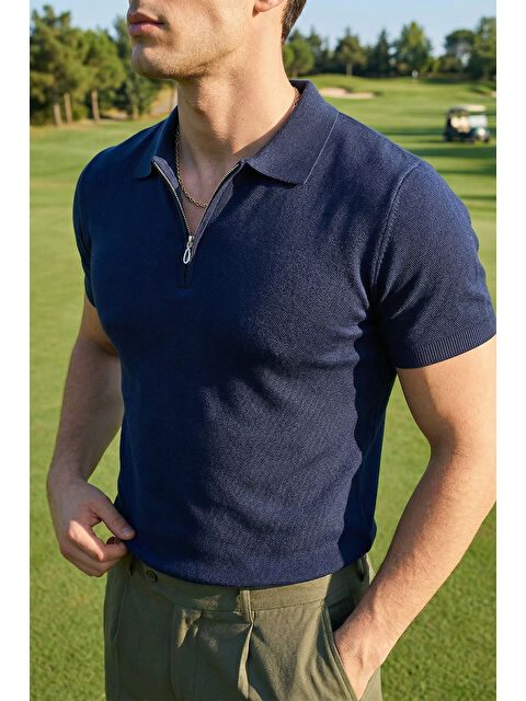 Livio Ferri Osko Erkek Polo Yaka Pamuk Düz İnce Triko Tişört