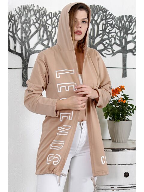 Chiccy Camel Kapüşonlu Uzun Kol Baskılı Örme Casual Kapüşonlu Ceket - S000468778-4557