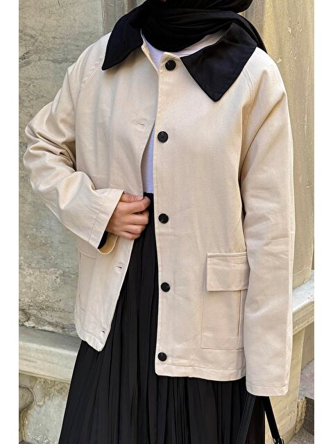 Lamelif Yaka Detaylı Parka Taş - S000522592-25636