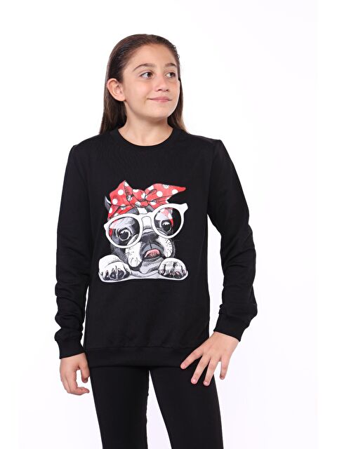 Toontoykids Kız Çocuk Köpek Figür Baskılı Sweatshirt