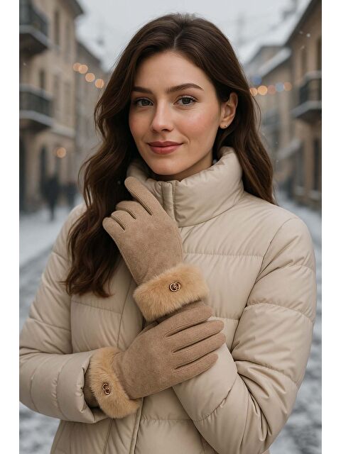 Remsa Kürk Detay Kadın Kaşe Eldiven ELD-29 Vizon - S000311747-26429