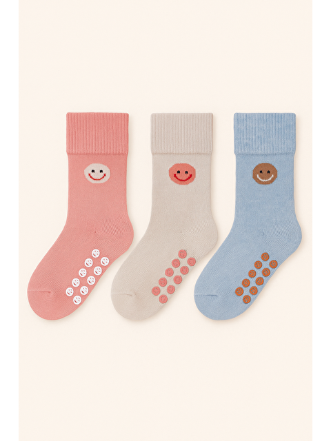 Katia And Bony Bebek 3'Lü Gülen Yüz Desenli Havlu Soket Çorap - S000461978-23173