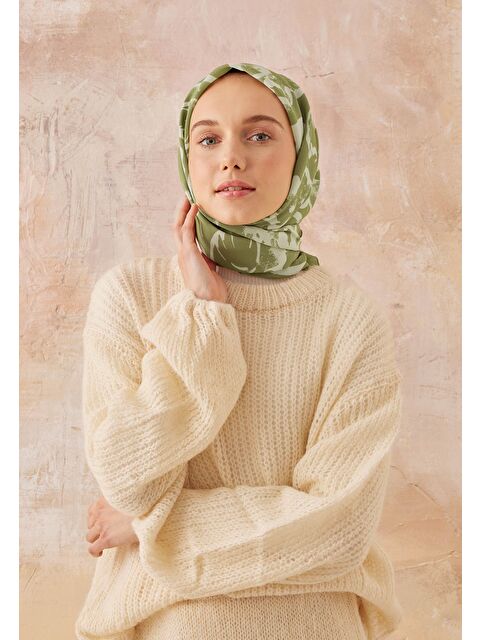Fresh Scarfs Vıola Desen Pamuk İpek Eşarp Yeşil - S000423039-18194