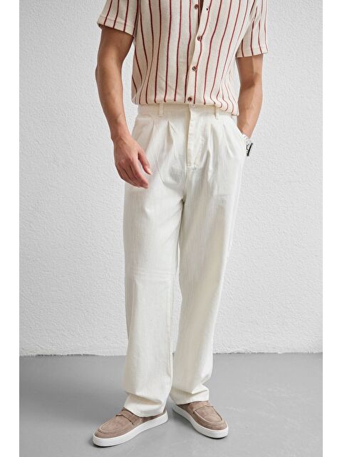 Livio Ferri Boso Erkek Çift Pileli Keten Baggy Pantolon