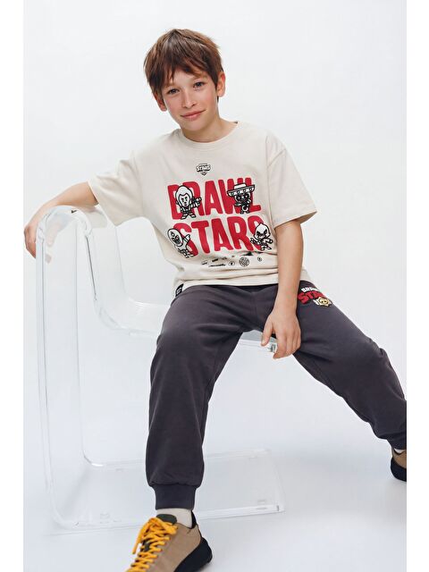 Magu Erkek Çocuk Pamuklu Ekru Oyun Baskılı T-Shirt Eşofman Takım